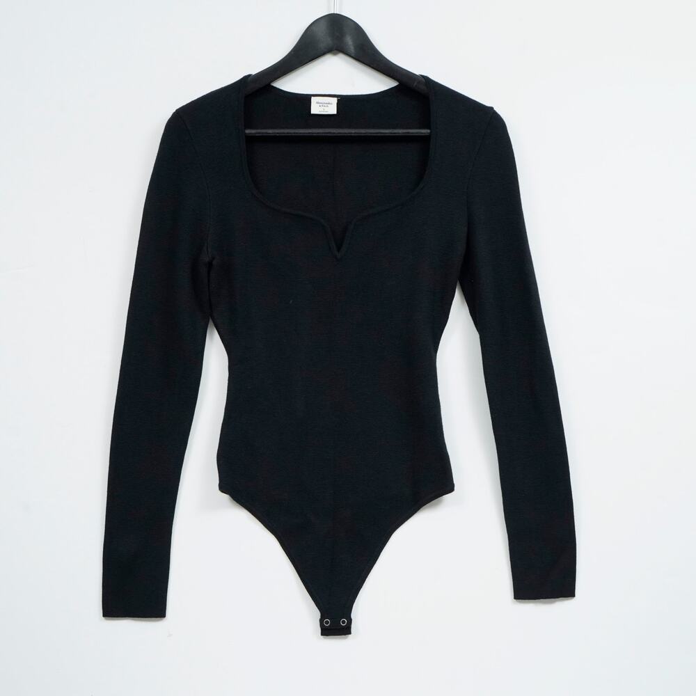 Abercrombie & Fitch Black Ribbed Long Sleeve Bodysuit Women's Small